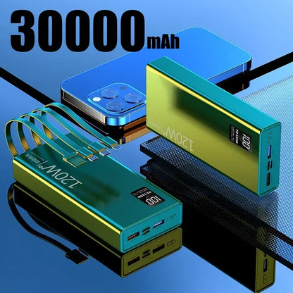 VIVO 120W 500000mAh Power Bank Built in 4 Cables Large Capacity Fast Charging Portable External Battery for iPhone Samsung New