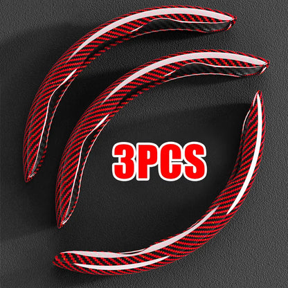 3PCS Laser Carbon Fiber Silicone Car Steering Wheel Cover 1K Micro Fiber Leather PVC Wheel Booster Cover Non-Slip Universal