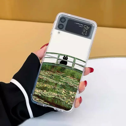 Retro Painting Van-Gogh Black Cat Case for Samsung Galaxy Z Flip 6 ZFlip7 Transaprent Cover for Samsung ZFlip 8 5 4 3 Fundas