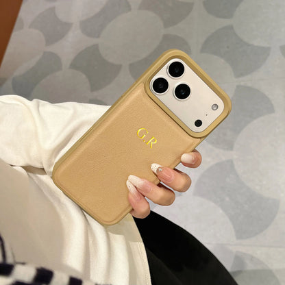 Personalized Luxury Faux Leather Custom Name Case for iPhone13 14 15 16 17 18Pro Max Plus Air Hot Gold Foil Embossed DIY Letters