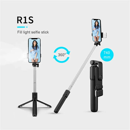 Foldable Portable Selfie Stick Tripod With Detachable Bluetooth Remote Control With LED Selfie Light For Phone Video Live Holder