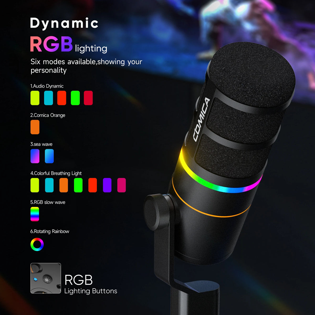 COMICA D10/D10 PRO RGB Cardioid USB/XLR Dynamic Desktop Gaming Mic Wired/Wireless Microphone for Streaming Interview Podcast
