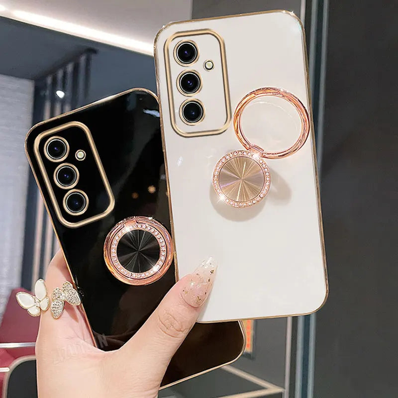 Crystal Strap Lanyard Luxury Circle Phone Holder Case For Samsung Galaxy S24 S20 S21 S22 S23 S25 FE Note 10 20 Plus + Ultra Back