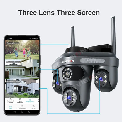 LS VISION 15MP Three Screens WiFi Security Camera Outdoor Three Lens Remote Rotation Color Night Vision Auto Tracking CCTV Cam