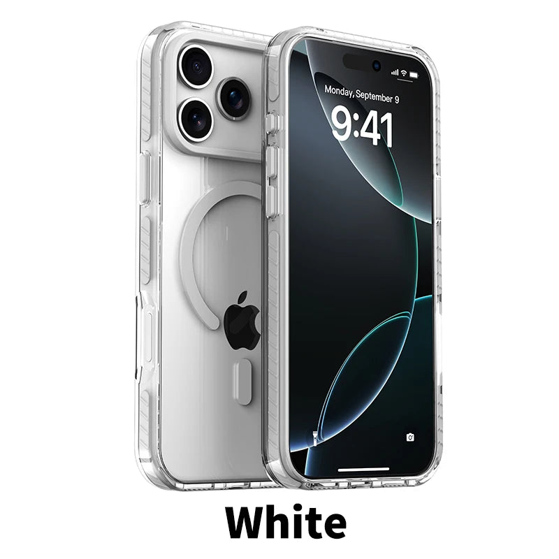 Luxury PE Striped Border Cover For Magsafe Magnetic Wireless Charge Clear Phone Case For iPhone 17 Air 16 E 15 14 13 12 Pro Max