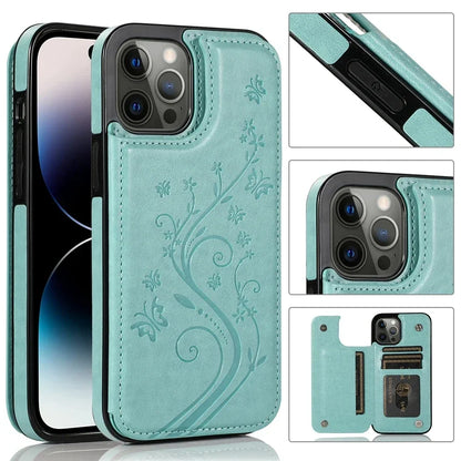 Wallet Butterfly Embossing Slot Magnetic Flip Leather Case For iPhone 16e 16 Pro Max 15 14 13 12 11 SE 2 X XR XS 8 7 Plus Cover
