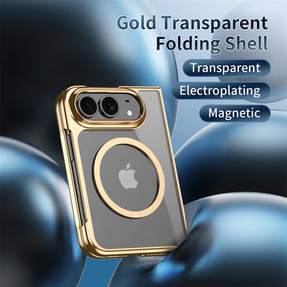 Luxury Gold Transparent Plating Magnetic Phone Case for iPhone Duo for Magsafe Wireless Charging Shockproof Clear Cover Funda