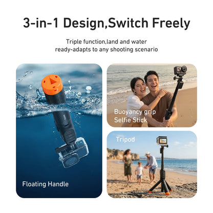 TELESIN Waterproof Bluetooth Floating Selfie Stick Tripod for DJI Osmo Action 6 5 Pro 4 15M Diving Stick 3-in-1 Hand Grip Tripod