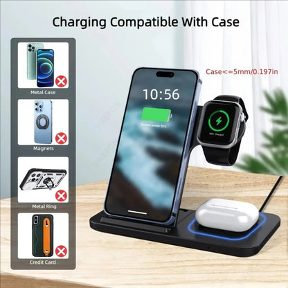 Foldable 3 in 1 Wireless Charging Station for iPhone 17 16 15 14 13 12 Pro Max iWatch 11 Airpods Pro 4/3 Fast Charger Stand Dock