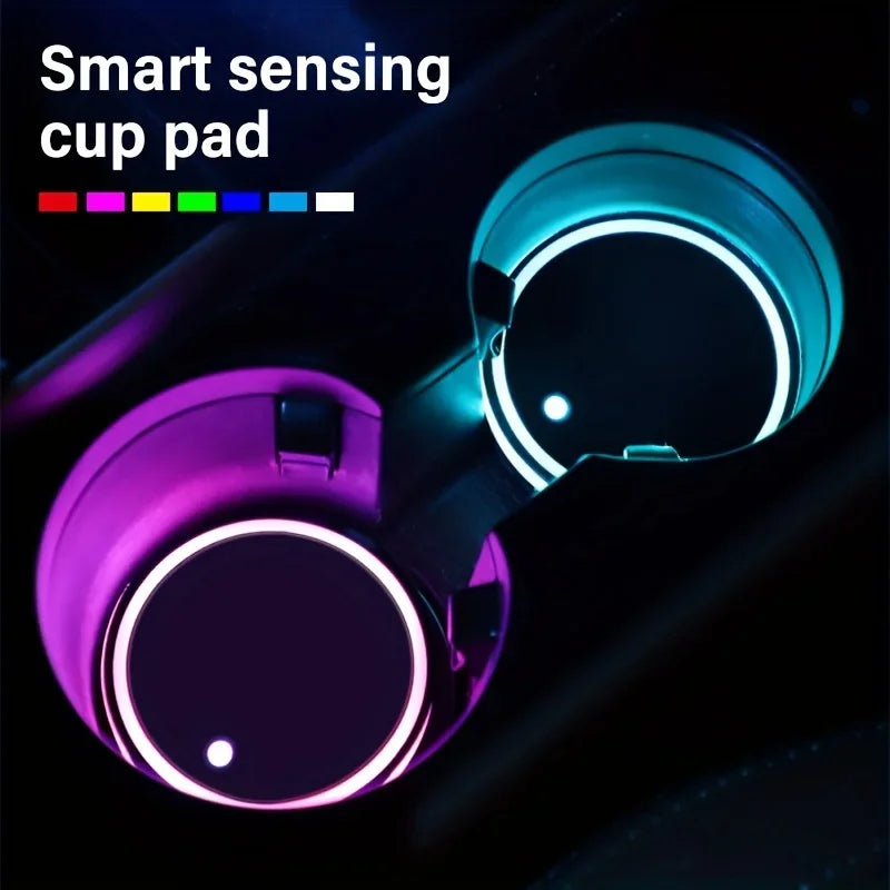 1/2PCS Car Luminous Coasters LED Cup Holder Lights 7 Color-Changing Light Up Cup Holder Insert Coasters Car Decor Accessories