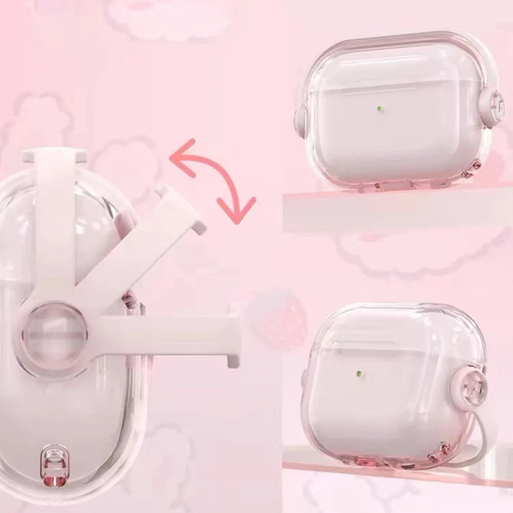 Security Lock Transparent Cover For Airpods Pro 2 Case Cute Candy Color Clean Earphone Case For Airpods 4 3 1 2 5 Phone Holder
