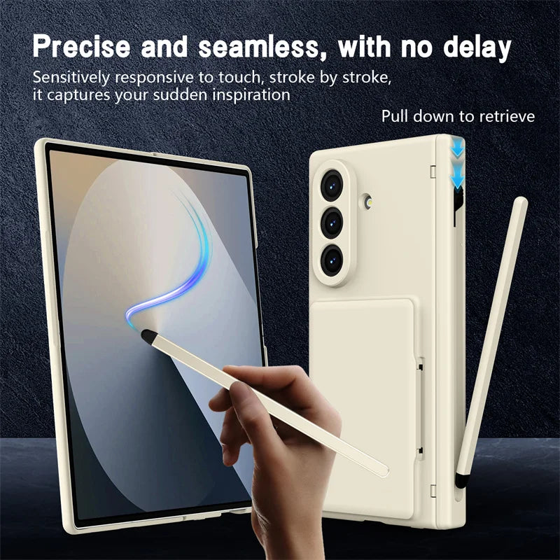 Hinge Wallet Card Slot Bracket Phone Case For Samsung Galaxy Z Fold 8Ultra 7 6 5 With Screen Glass Protect Film S Pen Slot Cover