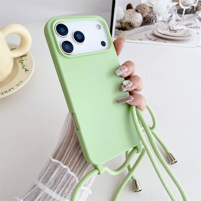 Crossbody Lanyard Cord Liquid Silicone Soft Phone Case for Apple IPhone 17 Air 16 15 14 Plus 13 Pro Max Matte Strap Candy Cover
