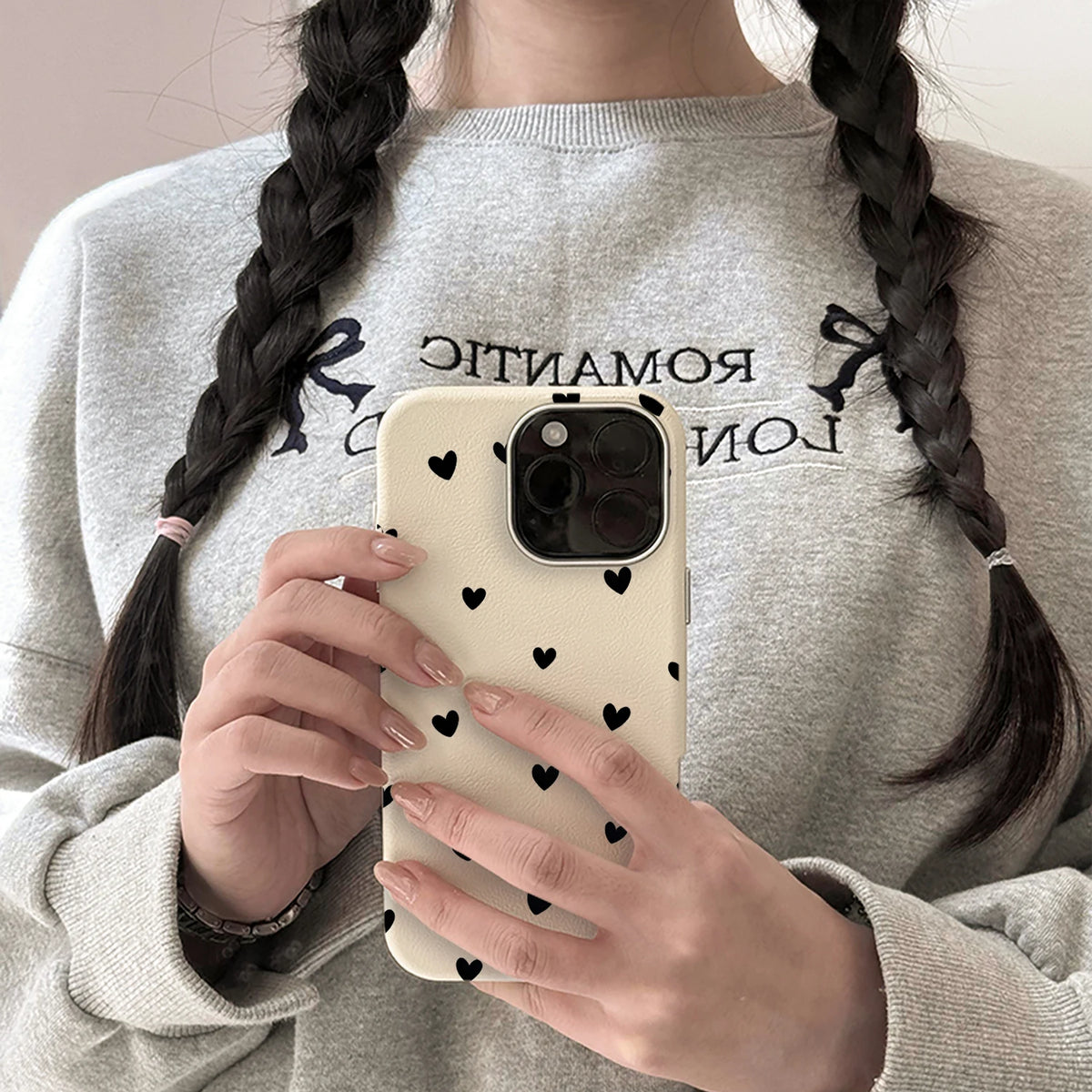 Love Heart Pattern INS Phone Case For iPhone 17 16 15 14 13 12 11 Pro Max Plus Protection Shockproof Silicone Soft Luxury Cover