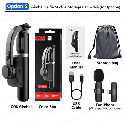 Q08 Handheld Gimbal Stabilizer Portable Selfie Stick with Bluetooth Remote for Samsung Xiaomi Smartphone iPhone Shooting Vlog