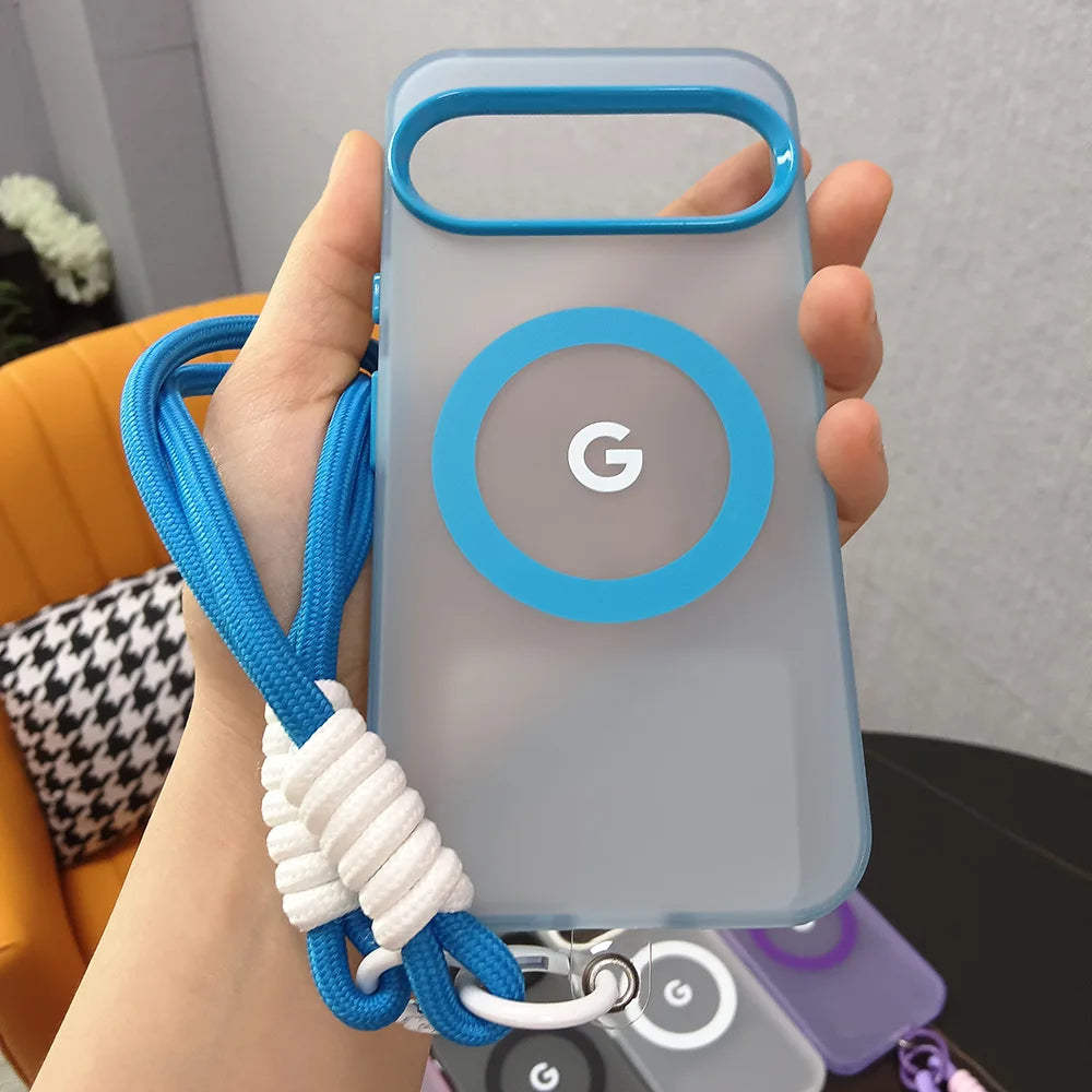 Wrist Lanyard Matte Candy Colored Magnetic Case For Google Pixel 9 8 Pro  XL 10 9a 8a For Magsafe Charging PC Translucent Cover