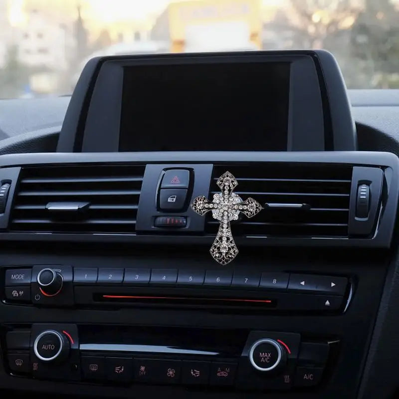 Car Perfume Air Freshener Bling Cross Car Vent Clips Auto Air Fresheners Vent Clips For Women Car Interior Aroma Diffuser