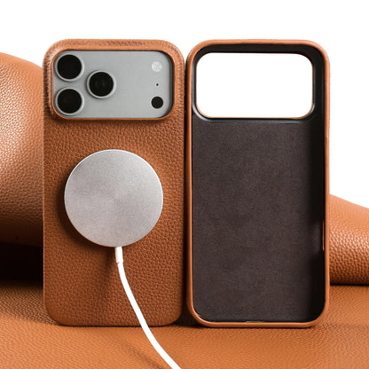 Litchi Genuine Leather Case for iPhone 17 Pro Max 16 15 14 13 12 11 For Magsafe Luxury Genuine Leather Handmade Phone Cover