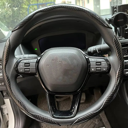 3PCS Laser Carbon Fiber Silicone Car Steering Wheel Cover 1K Micro Fiber Leather PVC Wheel Booster Cover Non-Slip Universal