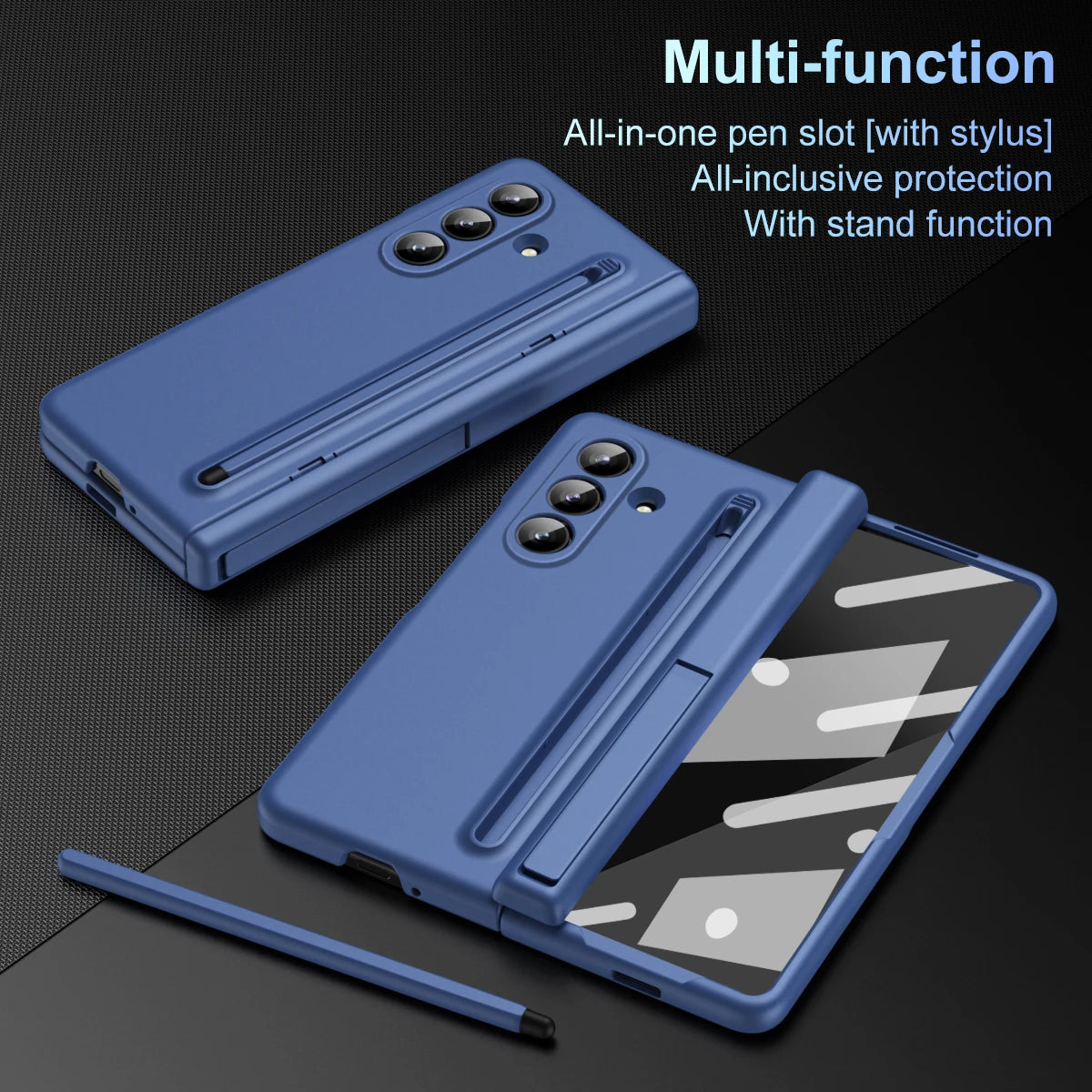 Hard Phone Hinge Protection Cover for Samsung Galaxy Z Fold 7 6 5 4 3 with Screen Protector Stand Bracket Pen Holder Slot Cover