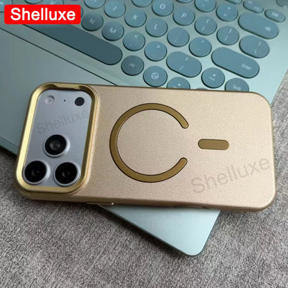 For IPhone17 Pro Max Leather Magnetic Phone Case Shelluxe For iPhone 17 Air 16 15 14 13 12 Pro Max Cases Lens Metal-Frame Cover