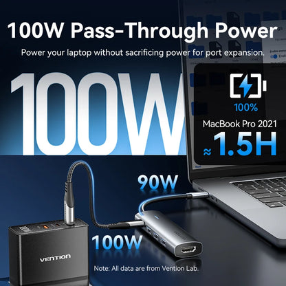 Vention 5 in 1 USB C 4K 60Hz HDMI HUB USB 3.0 HUB PD 100W Multiport Docking Station Adapter for MacBook Dell iPhone iPad Android