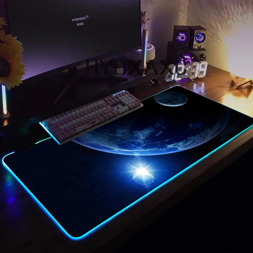 Hot Cosmos Space Solar System Planet Mouse Pad RGB Gaming Mouse Pad HD Gamer Large LED Light XXL PC Computer Carpet