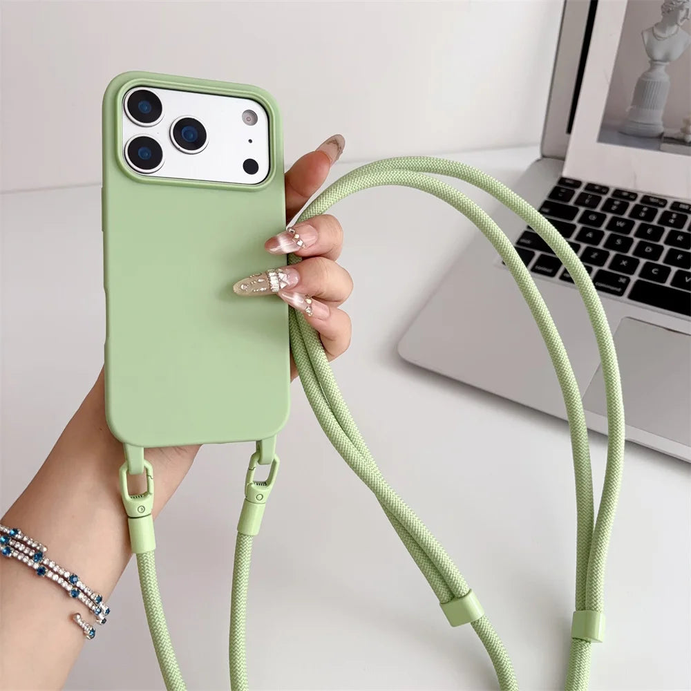 Official Lanyard Case For iPhone 17 Pro Max 14 12 11 13 15 16 Plus 17 Air Shockproof Candy Crossbody Neck Cord Strap Soft Cover