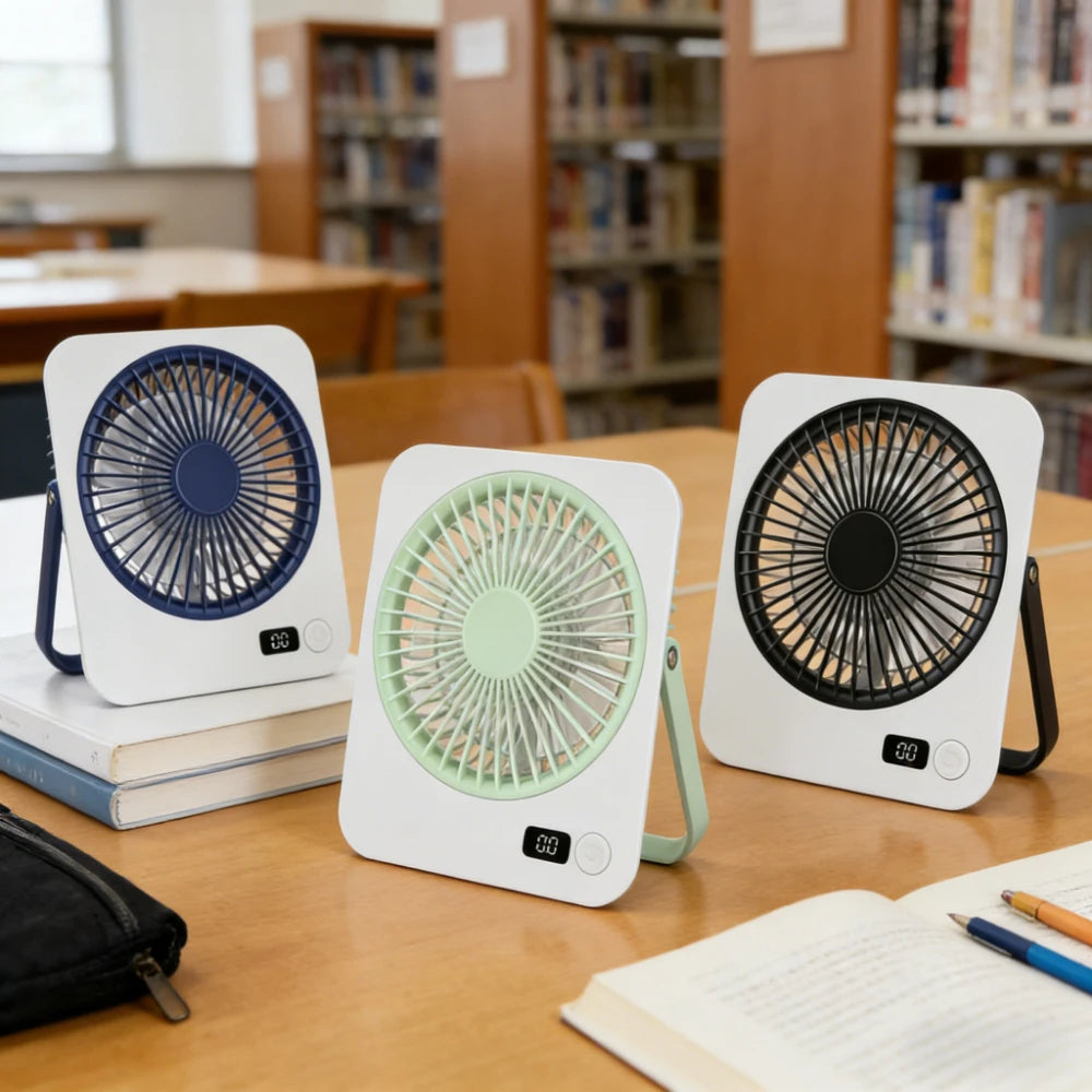 1pc Rechargeable USB Mini Desktop Fan, Power Display, 5-Speed Ultra Quiet Personal Cooling Fan, Foldable Handle Portable Fan, Suitable for Office, Home, Bedroom, Travel, Camping