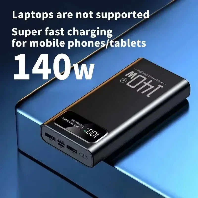 Lenovo 500000mAh 140W Power Bank Super Fast Charging High Capacity Digital Display Battery Pack Powerbank for iPhone Samsung