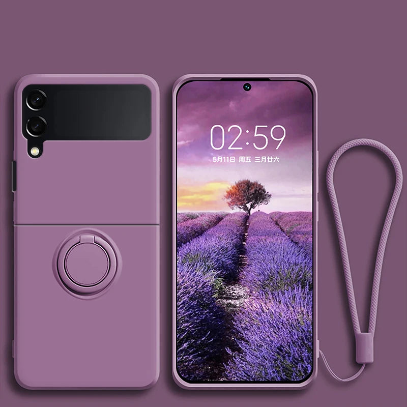 Luxury Liquid Silicone Ring Holder Magnetic Bracket Phone Case For Samsung Galaxy Z Flip 3 4 5 6 7 8 Flip8 Flip7 5G Back Cover