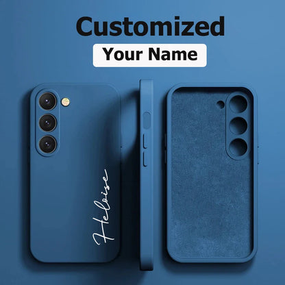 Customized Personalized Name Initials Soft Liquid Silicon DIY Case For Samsung S24 S23 S22 S21 S20FE Ultra Plus Cover For S23FE