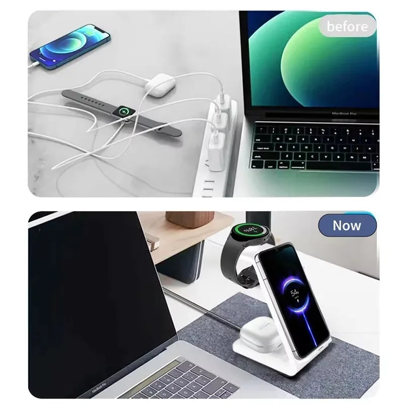 Fast Wireless Charger Stand For iPhone 17 16 15 14 Samsung S24 S23 Apple Watch 8/7 Samsung Galaxy 6/5 3 In 1 Charging Station