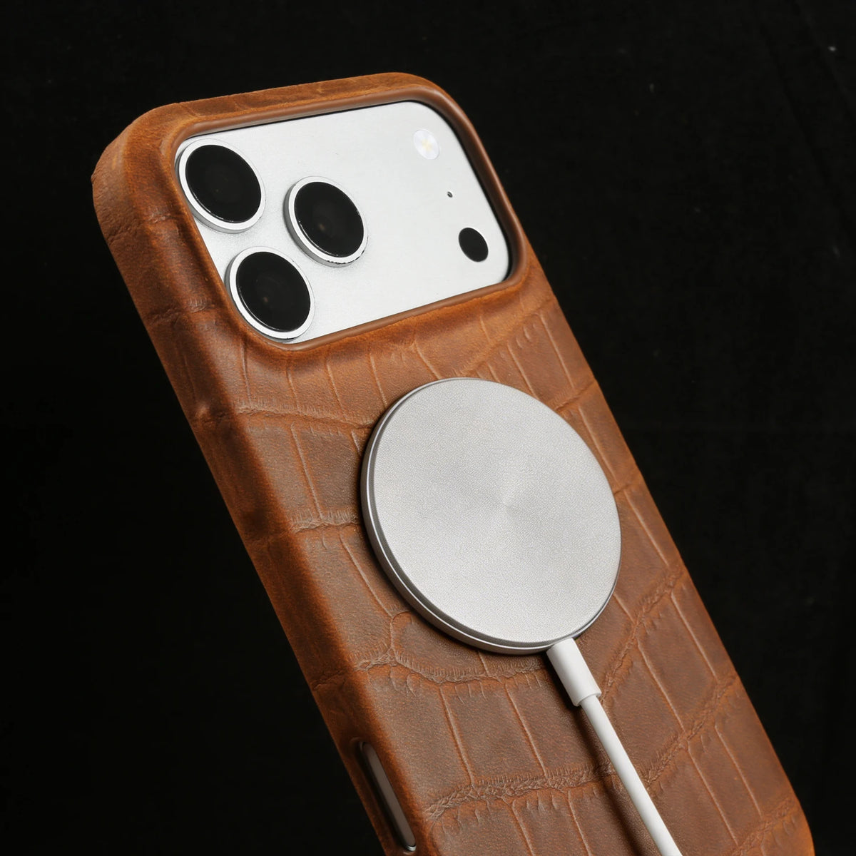 For Magsafe Case For iphone 16 15 17 Pro Max Air 17e 16e 14 Plus 13 12 Mini 11 Crazy Horse Crocodile Genuine Leather Back Cover
