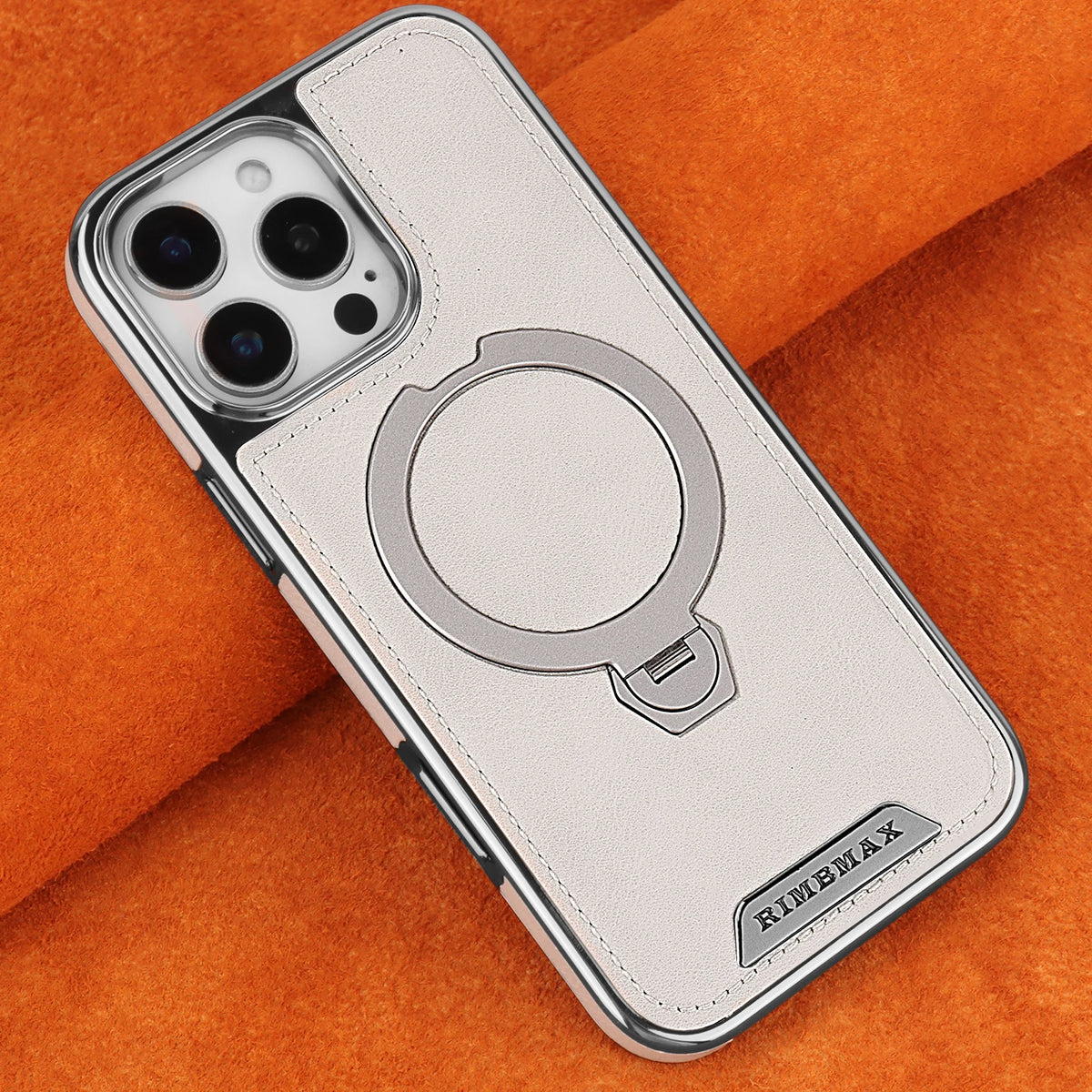 360 Rotating Bracket Luxury Magnetic Stand Ring Leather Case For iPhone 16 Pro Max 15 14 13 12 Magsafe Wireless Charging Cover