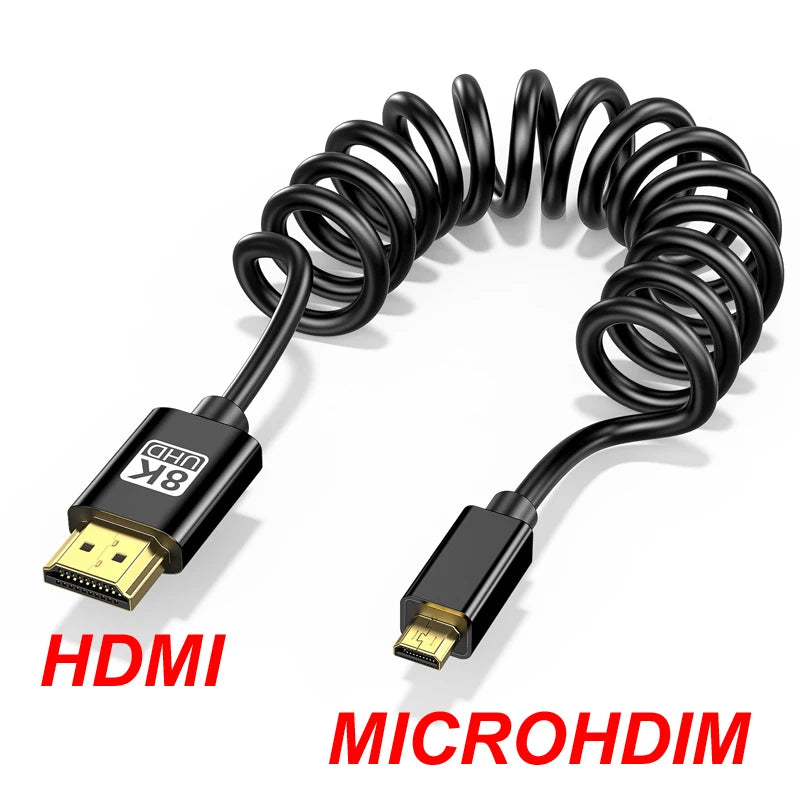 1M 8K@60HZ UHD Cable High Speed HDMI-compatible Mini/Micro HDMI-compatible Coiled Cord for HDTV Laptop PC PS4 Camera DV Monitor