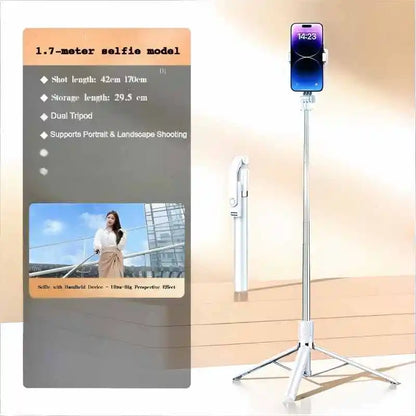 1700mm Wireless Selfie Stick Tripod for Smartphone, Extendable Foldable Phone Stand, Portable Monopod with Stable Shooting