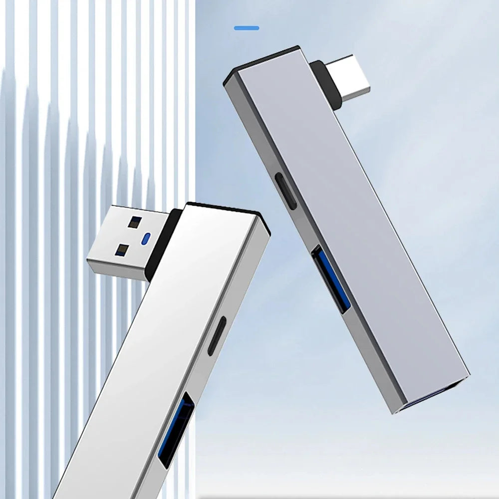 4 in 1 Compactly Aluminum USB C Hub USB3.0 Hub Type C to Type C and Double USB Port Hub for Versatile Devices Connectivity