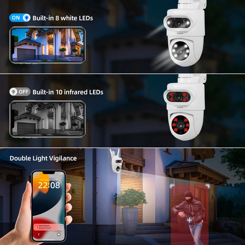 FUERS 5K 10MP Dual Lens IP Camera Tuya Smart Home Security Auto Tracking Wireless Alarm WIFI CCTV Surveillance Outdoor Camera