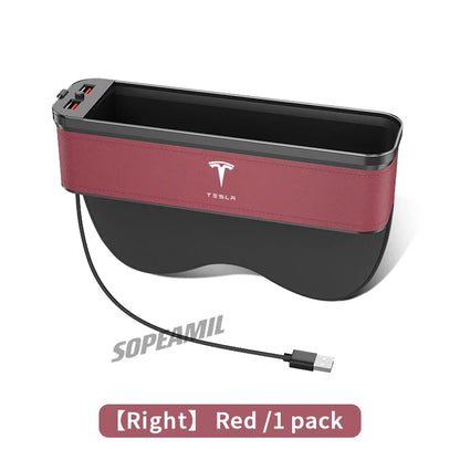 Car USB Charging Multifunction Crevice Storage Box Seat Gap Box For Tesla Cybertruck Roadster Model 3 Model Y Model S Model X