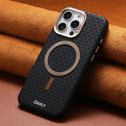Luxury Leather Carbon Fiber Texture Phone Case For iPhone 13 14 15 16 17 Pro Max For Magsafe Wireless Charging Shockproof Cover