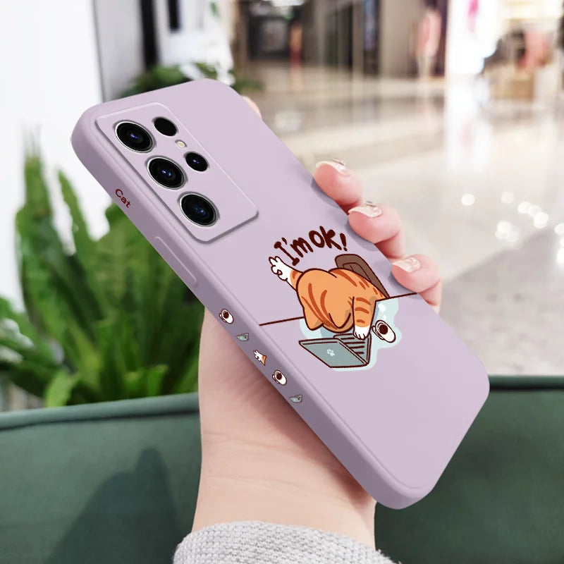 Working Cats Phone Case For Samsung Galaxy S25 S24 S23 S22 S21 S20 S10 S10E Ultra Plus FE Note 20 Ultra Plus Cover