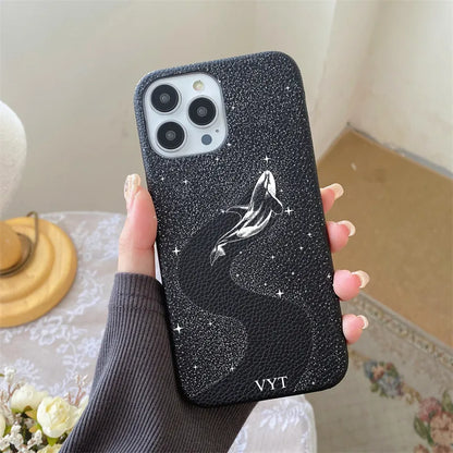 Personalised Letters Pebble Grain Leather Stars Whale Casesfor iphone 17 12 14 13 15 16 Pro Max 17 air 14Plus Luxury Hard Covers