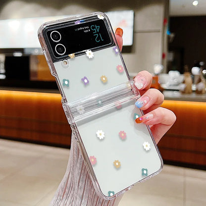 Transparent Love Flower Phone Case For Samsung Galaxy Z Flip8 Flip7 FE Flip 8 7 6 5 4 3 5G Flip5 Flip6 Shockproof Hard PC Cover