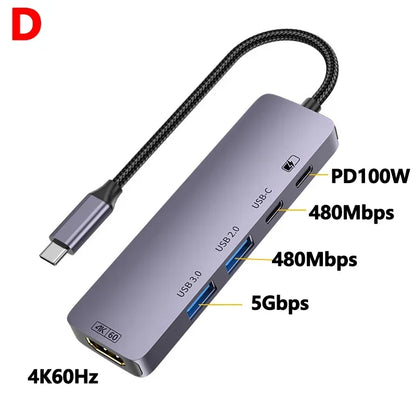 10Gbps USB C HUB 4K 60Hz Type C to HDMI-compatible PD 100W USB Splitter Adapter For iPhone 15 Macbook Air Pro Samsung S23 24 Dex