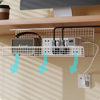 Single / Double-layeer 30cm No-Drill Under-Desk Cable Management Tray Power Cable Organizer Rack with Wire Storage for Desktop