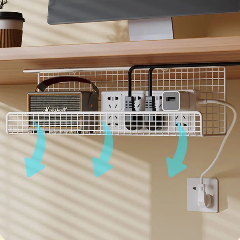 Single / Double-layeer 30cm No-Drill Under-Desk Cable Management Tray Power Cable Organizer Rack with Wire Storage for Desktop