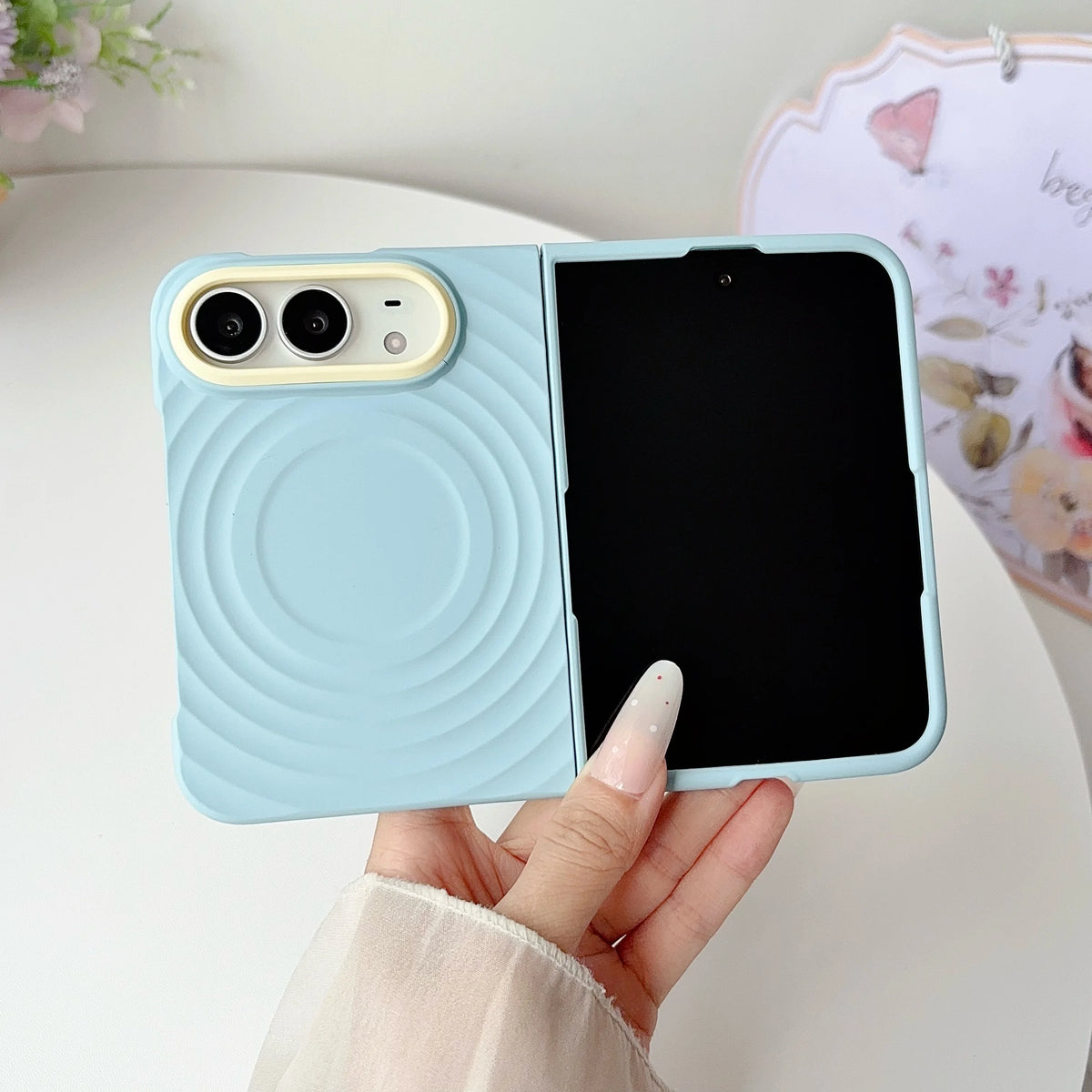 Case For Apple iPhone Duo For Foldable iPhone Duo For Magsafe With  Magnetic Ring Ripples Stand Luxury Silicone Ripples Cover