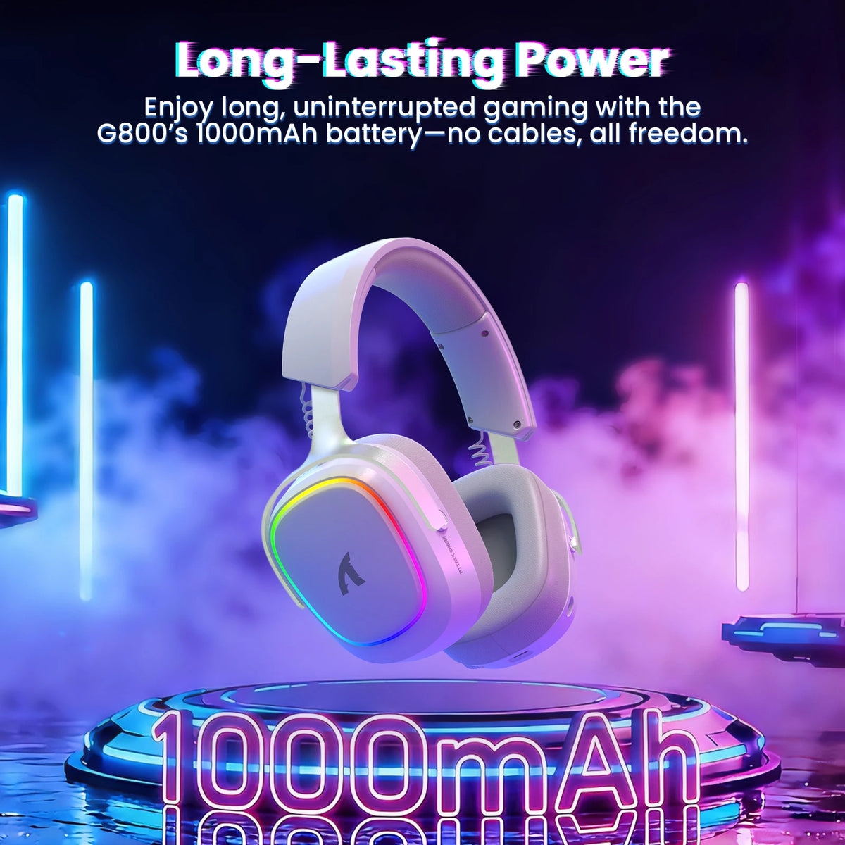 Attack Shark G800 2.4G Wireless Gaming Headset,Bluetooth 5.3,7.1 Surround Sound, Detachable Mic,1000mAh,RGB Headphones for PC/PS