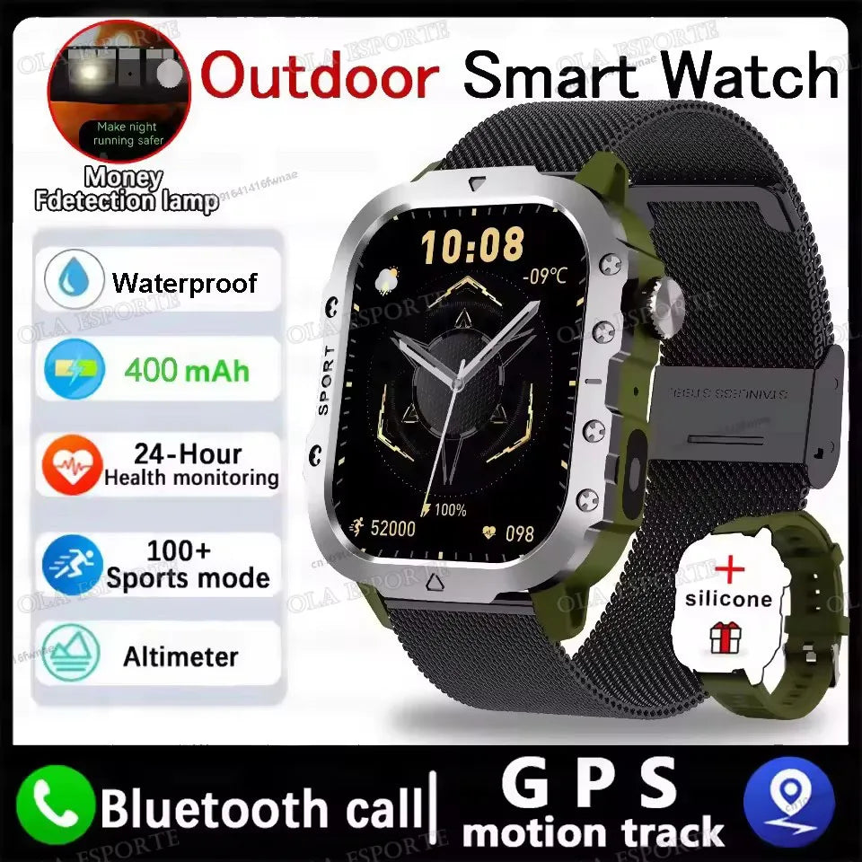 2026 New Military Smart Watch Men IP67 3ATM Outdoor Sports Fitness Tracker Blood Pressure Health Monitor BT Calls GPS Smartwatch